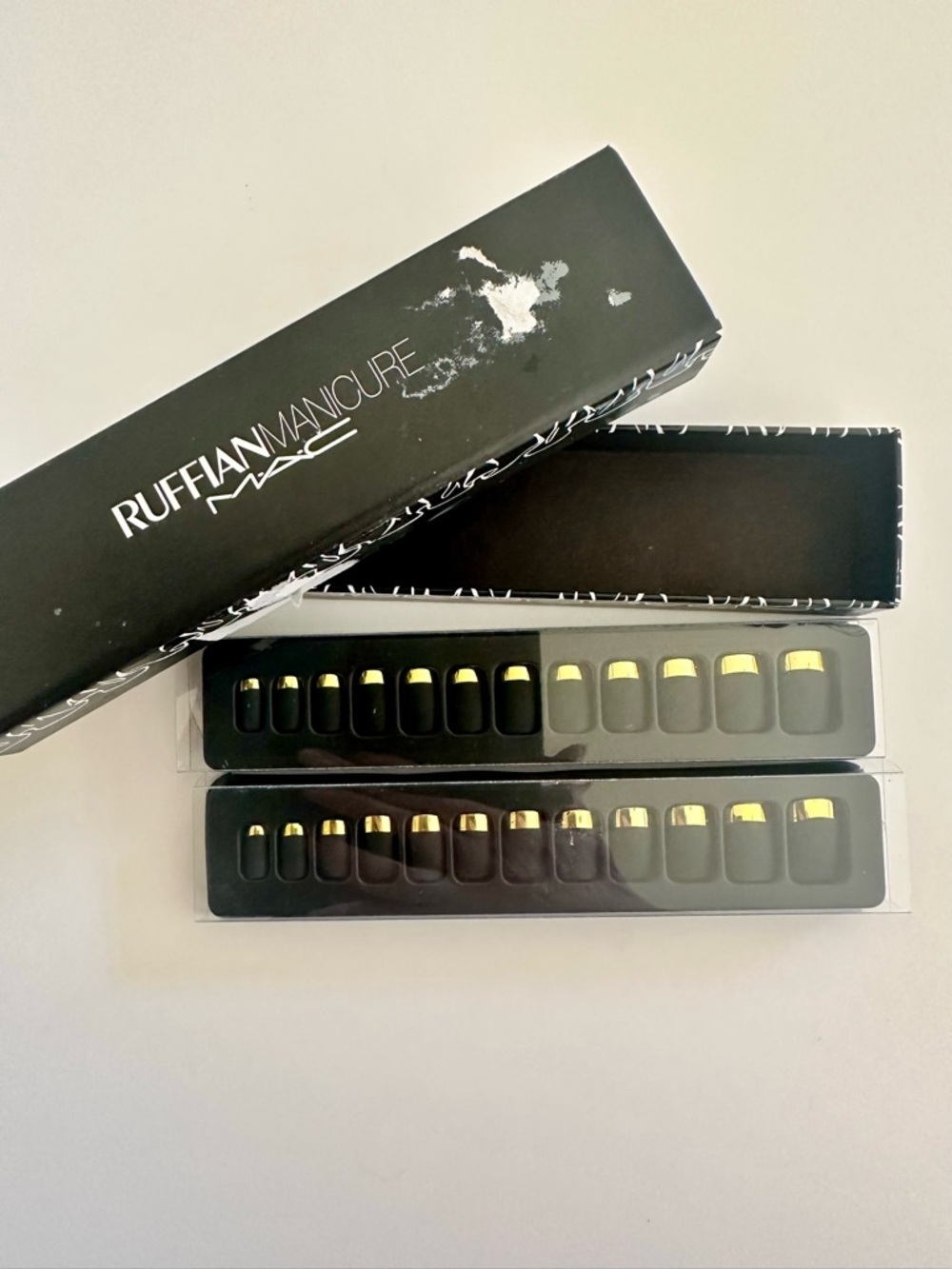 MAC Ruffian Press On Nails Black Gold French Tip Glam Minimal Chic Manicure Set